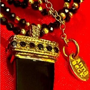 WOW POSHMARK - Authentic Anna Beck Onyx Horn on Onyx & 18K Gold Beaded Necklace